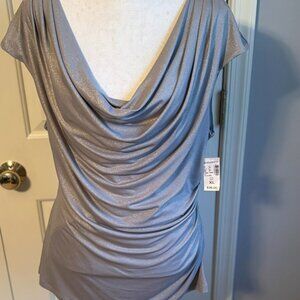 Dressbarn Drape Neck Metallic Gray Sleeveless Top, Size XL, NWT